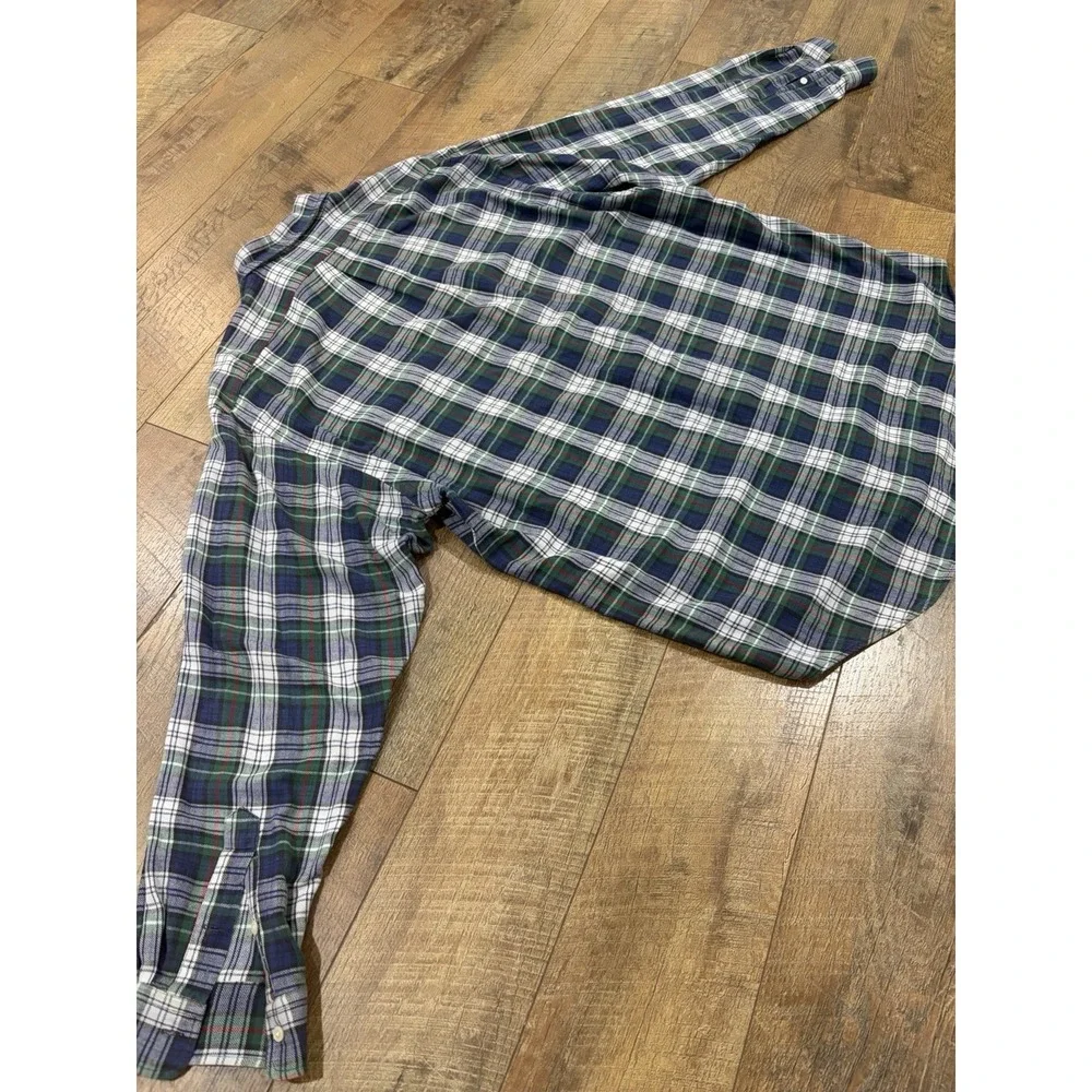 Vintage 90s‎ Polo Ralph Lauren Plaid Flannel Button Up Shirt XL Blue Green